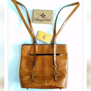 Patricia Nash Albi Distressed Vintage Croc Convertible Backpack Cognac $249 NWT